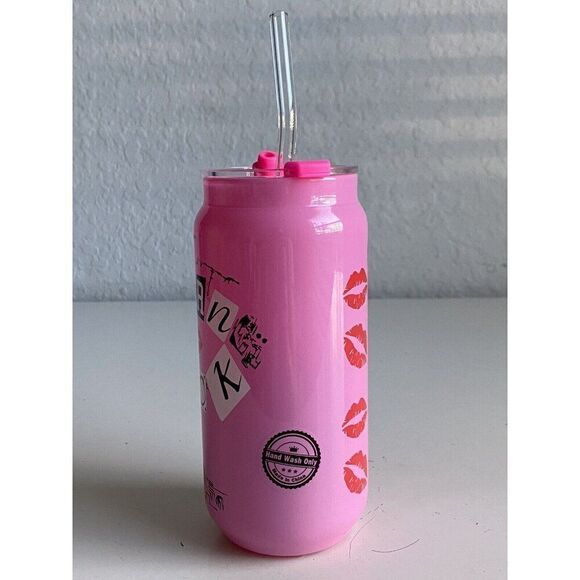 Mean Girls Burn Book Glass Tumbler Pink Drink Christmas With Glass Straw NEW - Picture 4 of 13